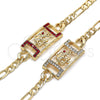 Oro Laminado Fancy Bracelet, Gold Filled Style Elephant Design, with Garnet Crystal, Polished, Golden Finish, 03.351.0041.1.07 (05 MM Thickness, 7 Inches Length)