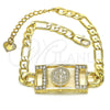 Oro Laminado Fancy Bracelet, Gold Filled Style San Benito Design, with White Crystal, Polished, Golden Finish, 03.351.0042.07 (06 MM Thickness, 7 Inches Length)