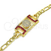 Oro Laminado Fancy Bracelet, Gold Filled Style San Benito Design, with Garnet Crystal, Polished, Golden Finish, 03.351.0042.1.07 (06 MM Thickness, 7 Inches Length)