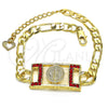 Oro Laminado Fancy Bracelet, Gold Filled Style San Benito Design, with Garnet Crystal, Polished, Golden Finish, 03.351.0042.1.07 (06 MM Thickness, 7 Inches Length)