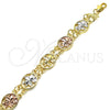 Oro Laminado Fancy Bracelet, Gold Filled Style Elephant Design, Polished, Tricolor, 03.351.0043.09 (12 MM Thickness, 9 Inches Length)