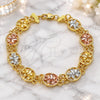 Oro Laminado Fancy Bracelet, Gold Filled Style Elephant Design, Polished, Tricolor, 03.351.0043.09 (12 MM Thickness, 9 Inches Length)