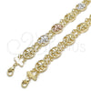 Oro Laminado Fancy Bracelet, Gold Filled Style Elephant Design, Polished, Tricolor, 03.351.0043.09 (12 MM Thickness, 9 Inches Length)
