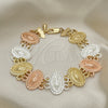 Oro Laminado Fancy Bracelet, Gold Filled Style Guadalupe Design, Polished, Tricolor, 03.351.0044.08
