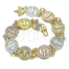 Oro Laminado Fancy Bracelet, Gold Filled Style San Benito Design, Polished, Tricolor, 03.351.0045.08 (13 MM Thickness, 8 Inches Length)