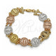 Oro Laminado Fancy Bracelet, Gold Filled Style San Benito Design, Polished, Tricolor, 03.351.0045.08 (13 MM Thickness, 8 Inches Length)