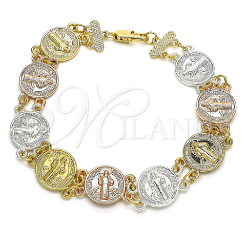 Oro Laminado Fancy Bracelet, Gold Filled Style San Benito Design, Polished, Tricolor, 03.351.0045.08 (13 MM Thickness, 8 Inches Length)