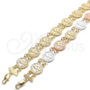 Oro Laminado Fancy Bracelet, Gold Filled Style San Benito Design, Polished, Tricolor, 03.351.0045.08 (13 MM Thickness, 8 Inches Length)