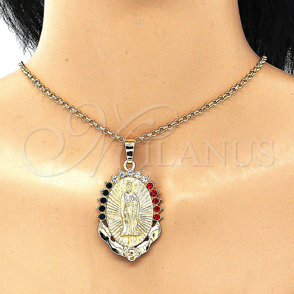 Gold Filled Pendant — Fancy Pendant Guadalupe Design with Multicolor Crystal Polished — alternate product view — SKU 128628 | Oro Laminado dije — elegante Pendant Guadalupe diseño with Multicolor cristal pulido — SKU 128628