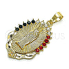 Oro Laminado Fancy Pendant, Gold Filled Style Guadalupe Design, with Multicolor Crystal, Polished, Golden Finish, 05.351.0018