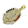 Oro Laminado Fancy Pendant, Gold Filled Style Guadalupe Design, with Multicolor Crystal, Polished, Golden Finish, 05.351.0018