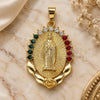 Oro Laminado Fancy Pendant, Gold Filled Style Guadalupe Design, with Multicolor Crystal, Polished, Golden Finish, 05.351.0018