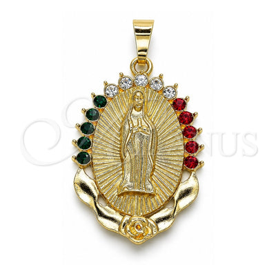 Oro Laminado Fancy Pendant, Gold Filled Style Guadalupe Design, with Multicolor Crystal, Polished, Golden Finish, 05.351.0018