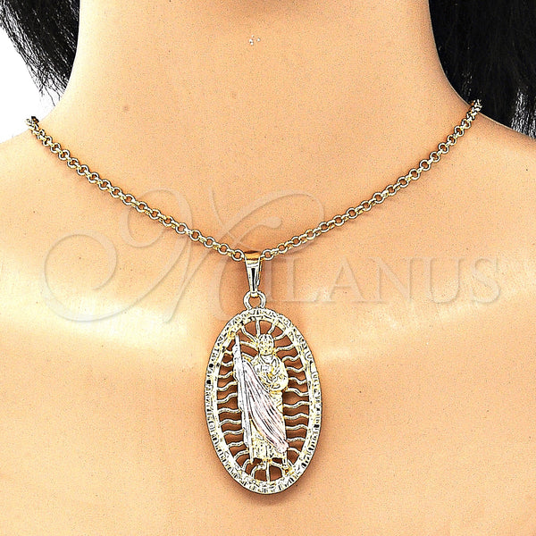 Gold Filled Pendant — Religious Pendant San Judas Design Polished Tricolor 05. — alternate product view — SKU 128631 | Oro Laminado dije — Religious Pendant San Judas diseño pulido Tricolor 05. — SKU 128631