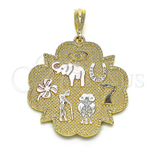 Gold Filled Pendant — Religious Pendant Elephant and Owl Design Polished Tricolor — main product view — SKU 128632 | Oro Laminado dije — Religious Pendant Elephant and Owl diseño pulido Tricolor — SKU 128632