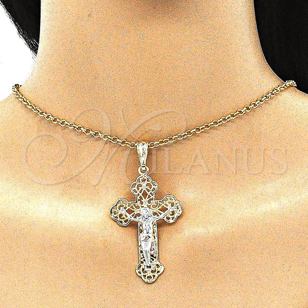 Gold Filled Pendant — Religious Pendant Crucifix Design Polished Tricolor 05. — alternate product view — SKU 128633 | Oro Laminado dije — Religious Pendant Crucifix diseño pulido Tricolor 05. — SKU 128633