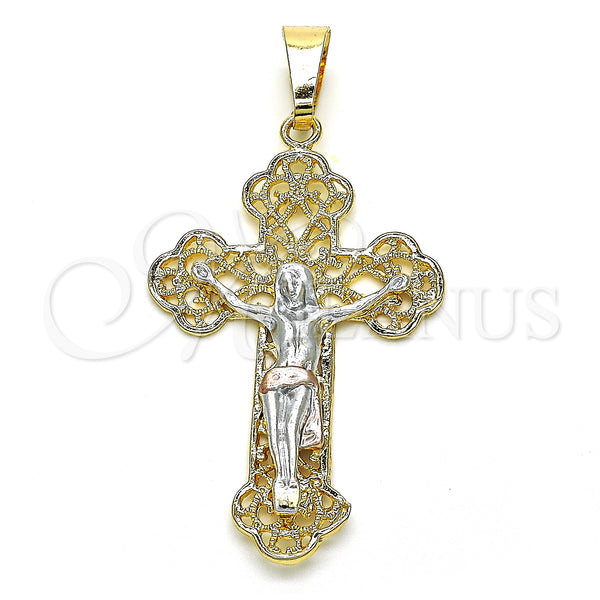 Gold Filled Pendant — Religious Pendant Crucifix Design Polished Tricolor 05. — main product view — SKU 128633 | Oro Laminado dije — Religious Pendant Crucifix diseño pulido Tricolor 05. — SKU 128633
