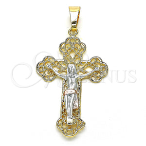 Gold Filled Pendant — Religious Pendant Crucifix Design Polished Tricolor 05. — main product view — SKU 128633 | Oro Laminado dije — Religious Pendant Crucifix diseño pulido Tricolor 05. — SKU 128633