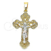 Oro Laminado Religious Pendant, Gold Filled Style Crucifix Design, Polished, Tricolor, 05.351.0023