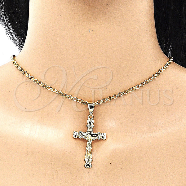 Gold Filled Pendant — Religious Pendant Crucifix Design with White Crystal Polished — alternate product view — SKU 128634 | Oro Laminado dije — Religious Pendant Crucifix diseño with cristal blanco pulido — SKU 128634