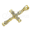 Oro Laminado Religious Pendant, Gold Filled Style Crucifix Design, with White Crystal, Polished, Golden Finish, 05.351.0024