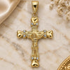 Oro Laminado Religious Pendant, Gold Filled Style Crucifix Design, with White Crystal, Polished, Golden Finish, 05.351.0024