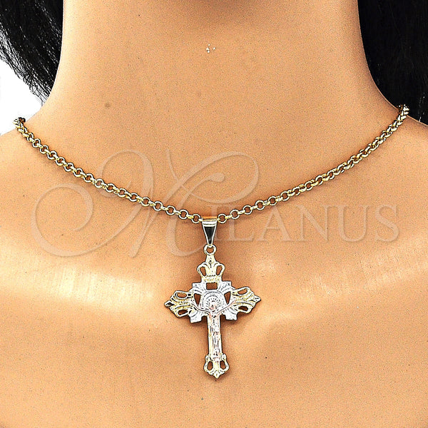 Gold Filled Pendant — Religious Pendant Crucifix Design Polished Tricolor 05. — alternate product view — SKU 128636 | Oro Laminado dije — Religious Pendant Crucifix diseño pulido Tricolor 05. — SKU 128636