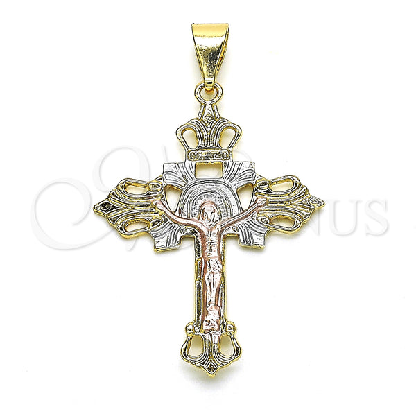 Gold Filled Pendant — Religious Pendant Crucifix Design Polished Tricolor 05. — main product view — SKU 128636 | Oro Laminado dije — Religious Pendant Crucifix diseño pulido Tricolor 05. — SKU 128636
