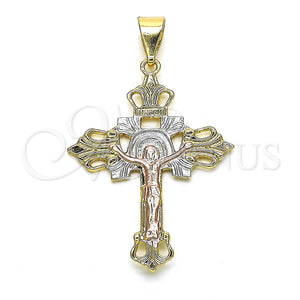 Gold Filled Pendant — Religious Pendant Crucifix Design Polished Tricolor 05. — main product view — SKU 128636 | Oro Laminado dije — Religious Pendant Crucifix diseño pulido Tricolor 05. — SKU 128636