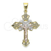 Oro Laminado Religious Pendant, Gold Filled Style Crucifix Design, Polished, Tricolor, 05.351.0025.1