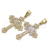 Oro Laminado Religious Pendant, Gold Filled Style Crucifix Design, Polished, Tricolor, 05.351.0025.1