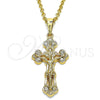 Oro Laminado Religious Pendant, Gold Filled Style Crucifix Design, with White Crystal, Polished, Golden Finish, 05.351.0026