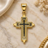Oro Laminado Religious Pendant, Gold Filled Style Cross Design, Polished, Golden Finish, 05.213.0068