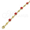 Oro Laminado Fancy Bracelet, Gold Filled Style Flower Design, Red Enamel Finish, Golden Finish, 03.213.0015.6.08 (08 MM Thickness, 8 Inches Length)