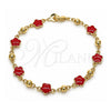 Oro Laminado Fancy Bracelet, Gold Filled Style Flower Design, Red Enamel Finish, Golden Finish, 03.213.0015.6.08 (08 MM Thickness, 8 Inches Length)