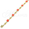 Oro Laminado Fancy Anklet, Gold Filled Style Flower Design, Enamel Finish, Golden Finish, 03.213.0015.5.10 (08 MM Thickness, 10 Inches Length)