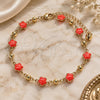 Oro Laminado Fancy Anklet, Gold Filled Style Flower Design, Enamel Finish, Golden Finish, 03.213.0015.5.10 (08 MM Thickness, 10 Inches Length)