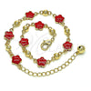 Oro Laminado Fancy Anklet, Gold Filled Style Flower Design, Red Enamel Finish, Golden Finish, 03.213.0015.6.10 (08 MM Thickness, 10 Inches Length)