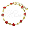 Oro Laminado Fancy Anklet, Gold Filled Style Flower Design, Red Enamel Finish, Golden Finish, 03.213.0015.6.10 (08 MM Thickness, 10 Inches Length)
