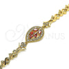 Oro Laminado Fancy Bracelet, Gold Filled Style Leaf and Heart Design, with Garnet and White Cubic Zirconia, Polished, Golden Finish, 03.210.0121.07 (07 MM Thickness, 7 Inches Length)