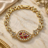 Oro Laminado Fancy Bracelet, Gold Filled Style Leaf and Heart Design, with Garnet and White Cubic Zirconia, Polished, Golden Finish, 03.210.0121.07 (07 MM Thickness, 7 Inches Length)