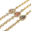 Oro Laminado Fancy Bracelet, Gold Filled Style Leaf and Heart Design, with Garnet and White Cubic Zirconia, Polished, Golden Finish, 03.210.0121.07 (07 MM Thickness, 7 Inches Length)