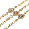 Oro Laminado Fancy Bracelet, Gold Filled Style Leaf and Heart Design, with Garnet and White Cubic Zirconia, Polished, Golden Finish, 03.210.0121.07 (07 MM Thickness, 7 Inches Length)