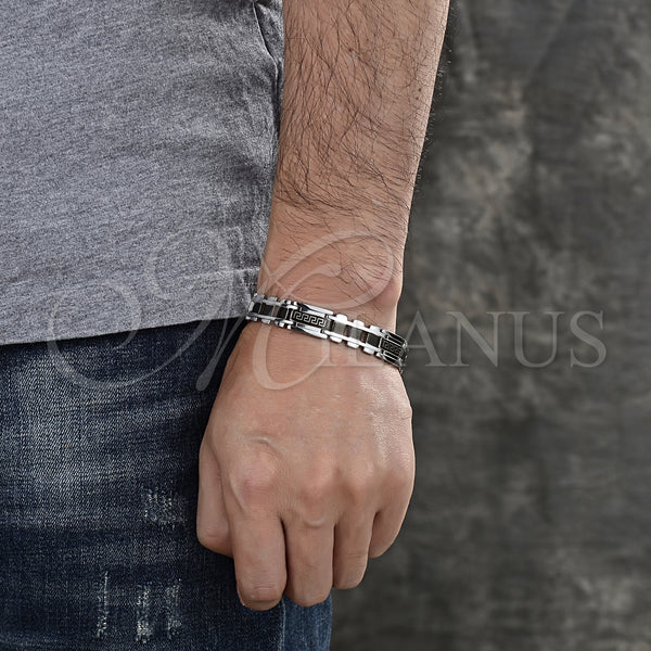 Stainless Steel Bracelet — Solid Bracelet Greek Key Design Polished Black 03. — alternate product view — SKU 128705 | Acero Inoxidable brazalete — Solid Bracelet Greek Key diseño pulido negro 03. — SKU 128705