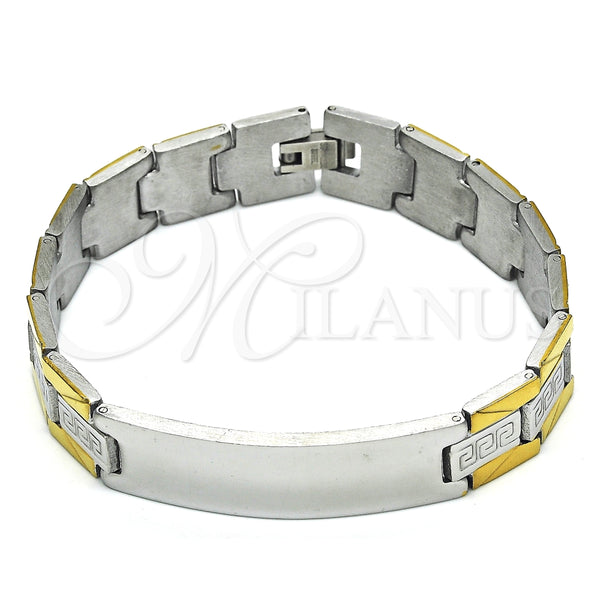 Stainless Steel Solid Bracelet, Greek Key Design, Polished, Two Tone, 03.114.0338.1.08