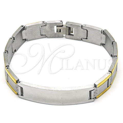 Stainless Steel Solid Bracelet, Greek Key Design, Polished, Two Tone, 03.114.0342.08 (12 MM Thickness, 8 Inches Length)
