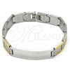 Stainless Steel Solid Bracelet, Greek Key Design, Polished, Two Tone, 03.114.0342.08 (12 MM Thickness, 8 Inches Length)