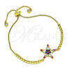 Oro Laminado Adjustable Bolo Bracelet, Gold Filled Style Star Design, with Multicolor Cubic Zirconia, Polished, Golden Finish, 03.341.0001.10 (01 MM Thickness, 10 Inches Length)