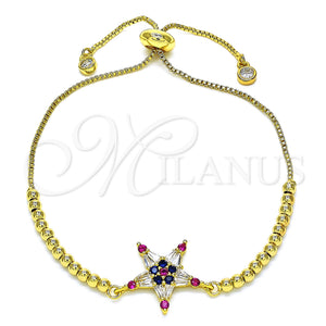 Gold Filled Bracelet — Adjustable Bolo Bracelet Star Design with Multicolor Cubic — main product view — SKU 128716 | Oro Laminado brazalete — Adjustable Bolo Bracelet estrella diseño with Multicolor Cubic — SKU 128716