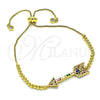 Oro Laminado Adjustable Bolo Bracelet, Gold Filled Style Baguette Design, with Multicolor Cubic Zirconia and White Micro Pave, Polished, Golden Finish, 03.341.0005.11 (01 MM Thickness, 11 Inches Length)